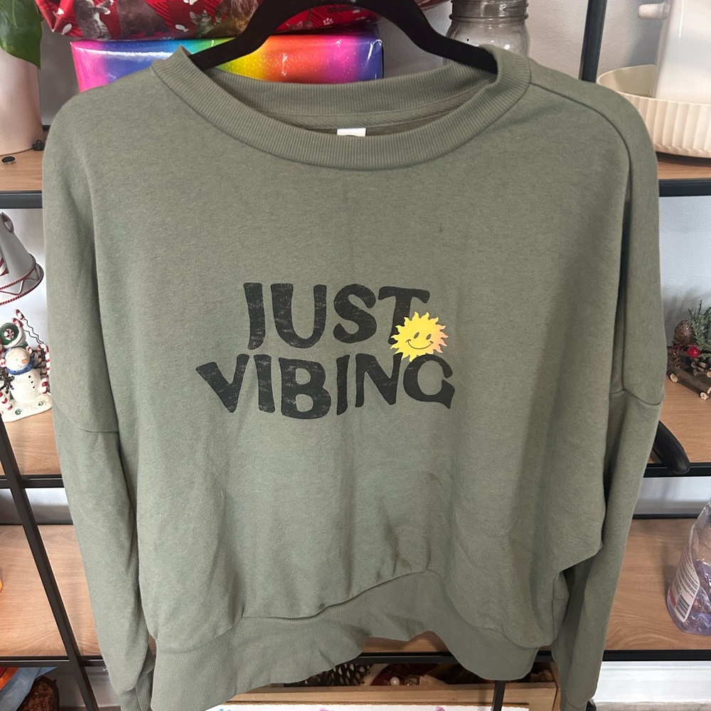 Old Navy Olive Green 'Just Vibing' Sweatshirt